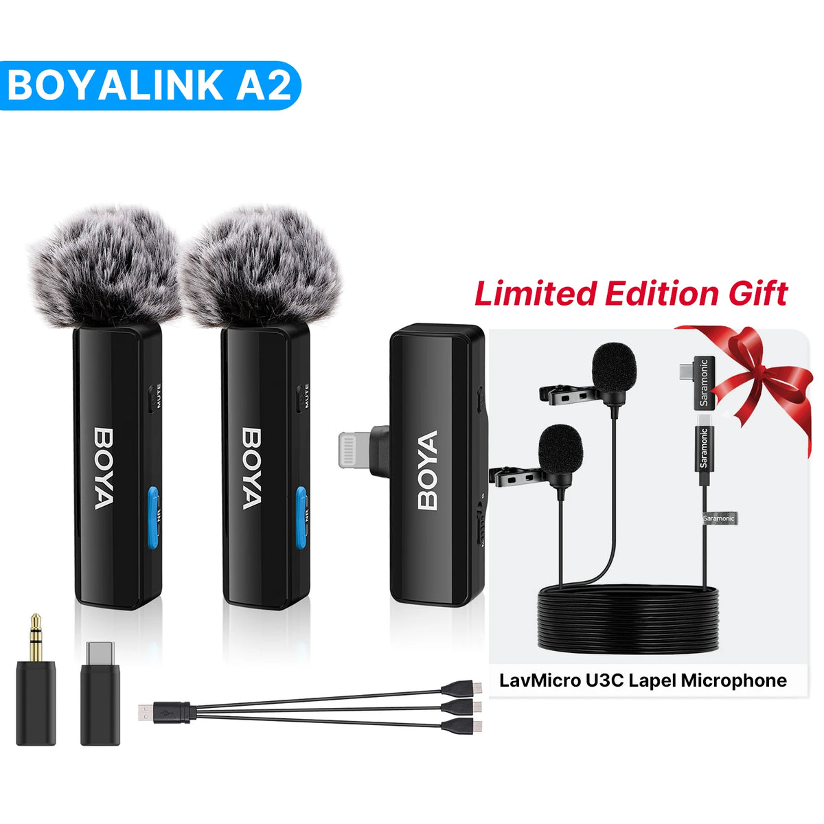 BOYA BOYALINK A Wireless Lavalier Lapel Microphone for iPhone Android PC Computer DSLR Cameras Streaming Youtube Recording Vlog