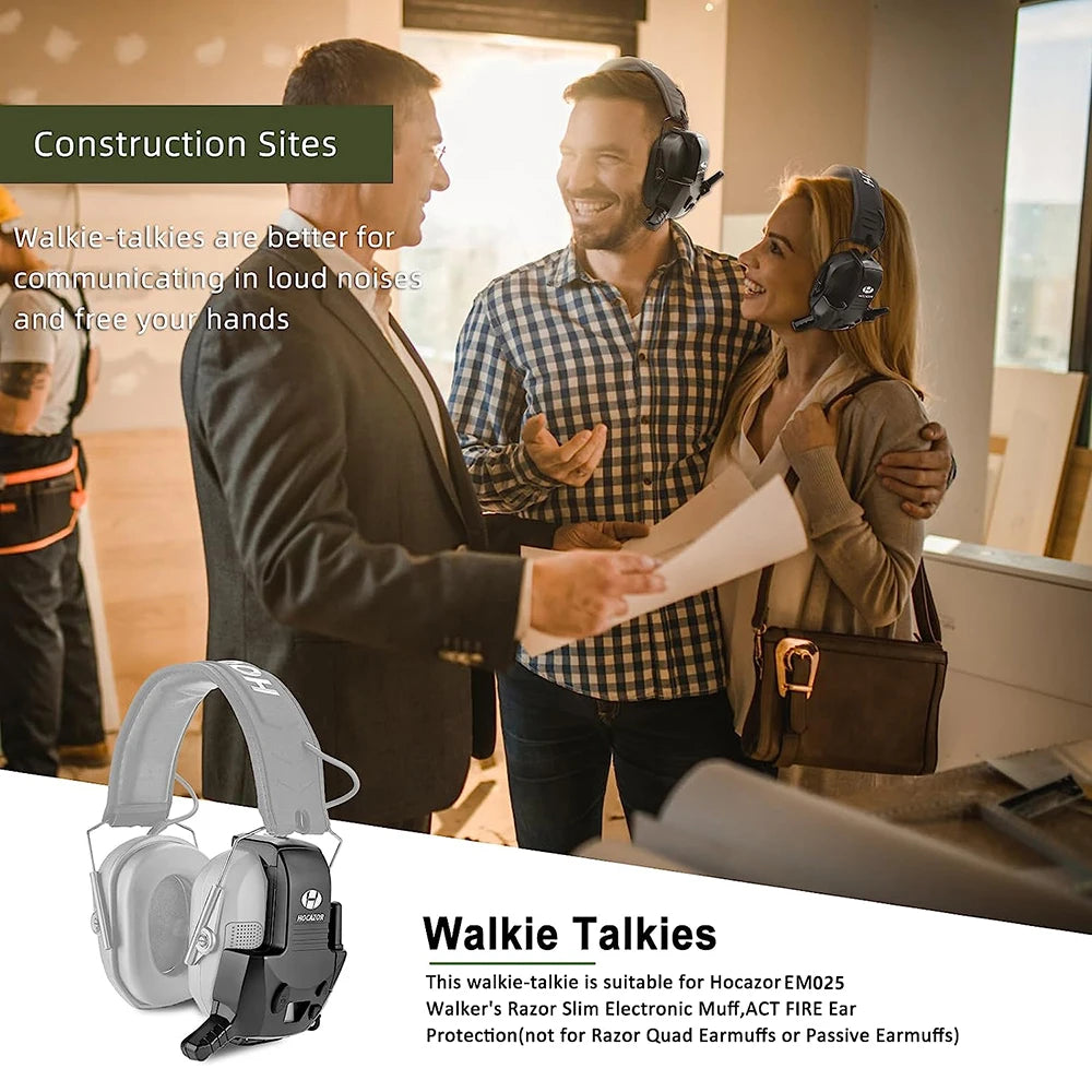 HOCAZOR Walkie Talkie Tactical Electronic Shooting Earmuff External Mic Kit 3 Miles Range 22 Channels For Outdoors Hunting
