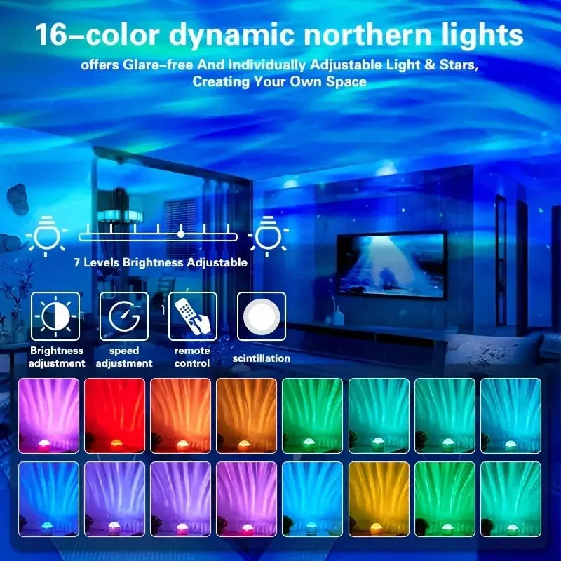 USB Powered Aurora &amp; Water Ripple Projector Light Color Changing Rotating Starry Sky Night Light with Remote Control for Bedroom