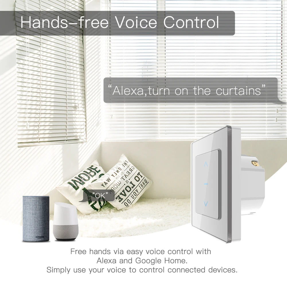 MOES WiFi Smart Curtain Switch Touch Design for Motorized Curtains and Roller Blinds work with Alexa Google and Smart Life App - Stereotech