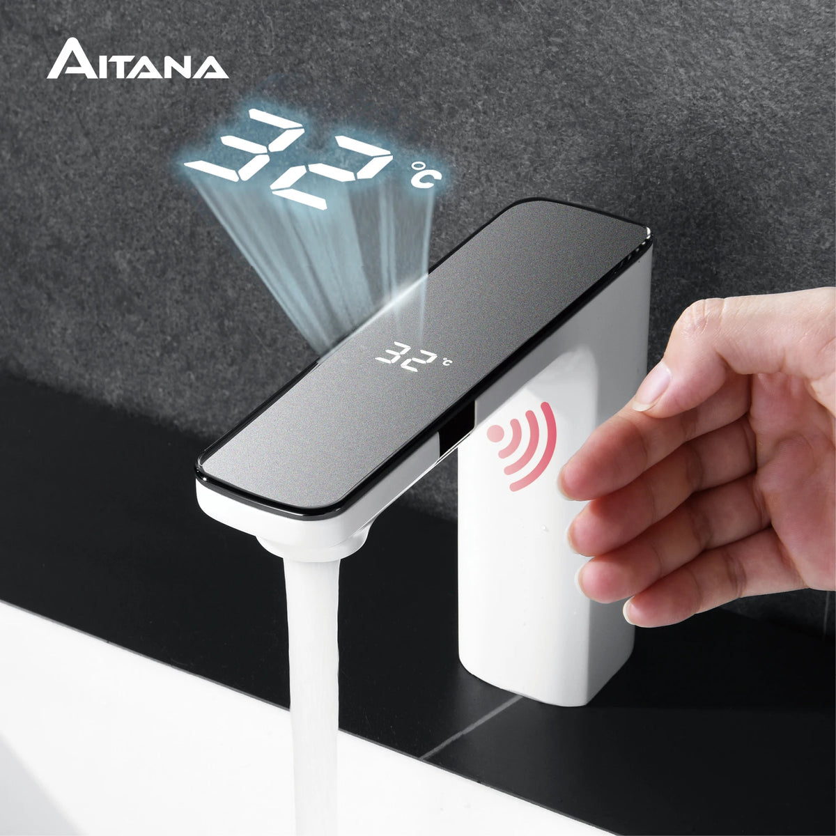 White intelligent brass bathroom faucet induction design LED light temperature display 1 hole single handle cold &amp; hot basin Tap