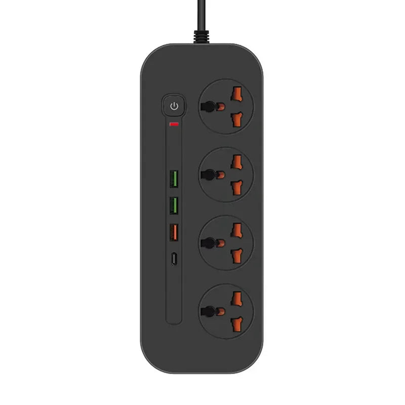 Power Strip EU UK US Plug Surge Protector Socket 2m Extension Cord with 3 USB 1 Type-C Ports 3/4 Jacks Universal Outlet for Home