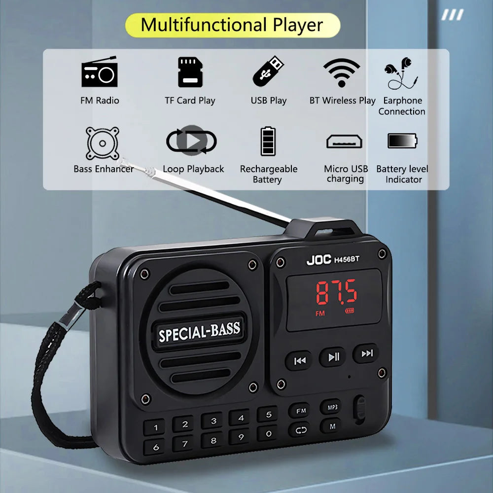 Portable Radio FM Rechargeable Bluetooth Speakers With FM Radio Receiver Support Earphone USB TF Card MP3 Player Speaker Radios