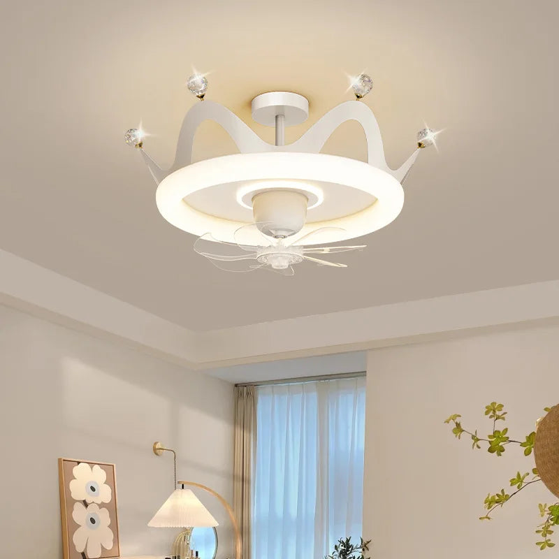 Full Spectrum Eye Protection Electric Fan Ceiling Light Bedroom Light Simple Children&#39;s Princess Room Girl&#39;s Room Crown Electric