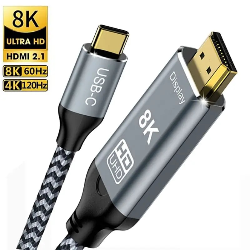 MIZIQIER USB C to HDMI Cable 8K 4K Type C to HDMI 2.1 Thunderbolt 3 4 to 8K60Hz 4K120Hz for iphone 15 MacBook Huawei Mate30