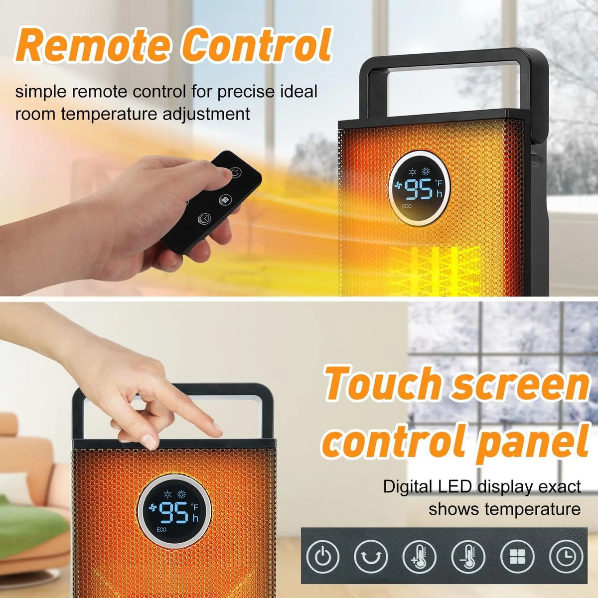 Room Heater 1500W Large Portable Ceramic Tower Heater 12 Hour Timer 3 Modes With Remote Rapid Heating Oscillating Heater