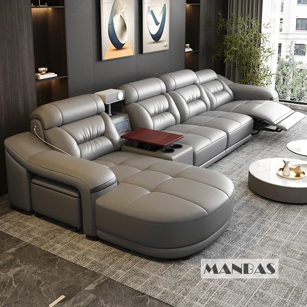 Linlamlim Genuine Leather Living Room Sofas Power Reclining Couch Electric Recliners With stools seating room, sofa reclinable