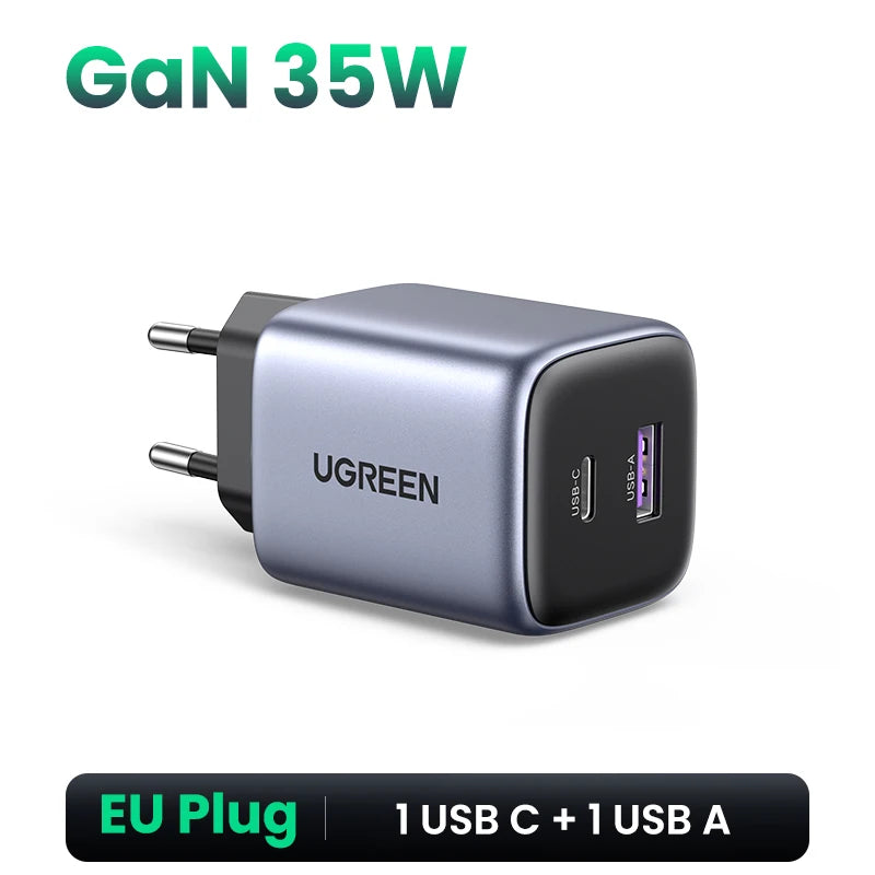 UGREEN GaN 35W Charger USB Charger PD3.0 QC3.0 Quick Charger For iPhone 15 14 13 Pro Samsung Xiaomi iPad Pro USB C Fast Charger