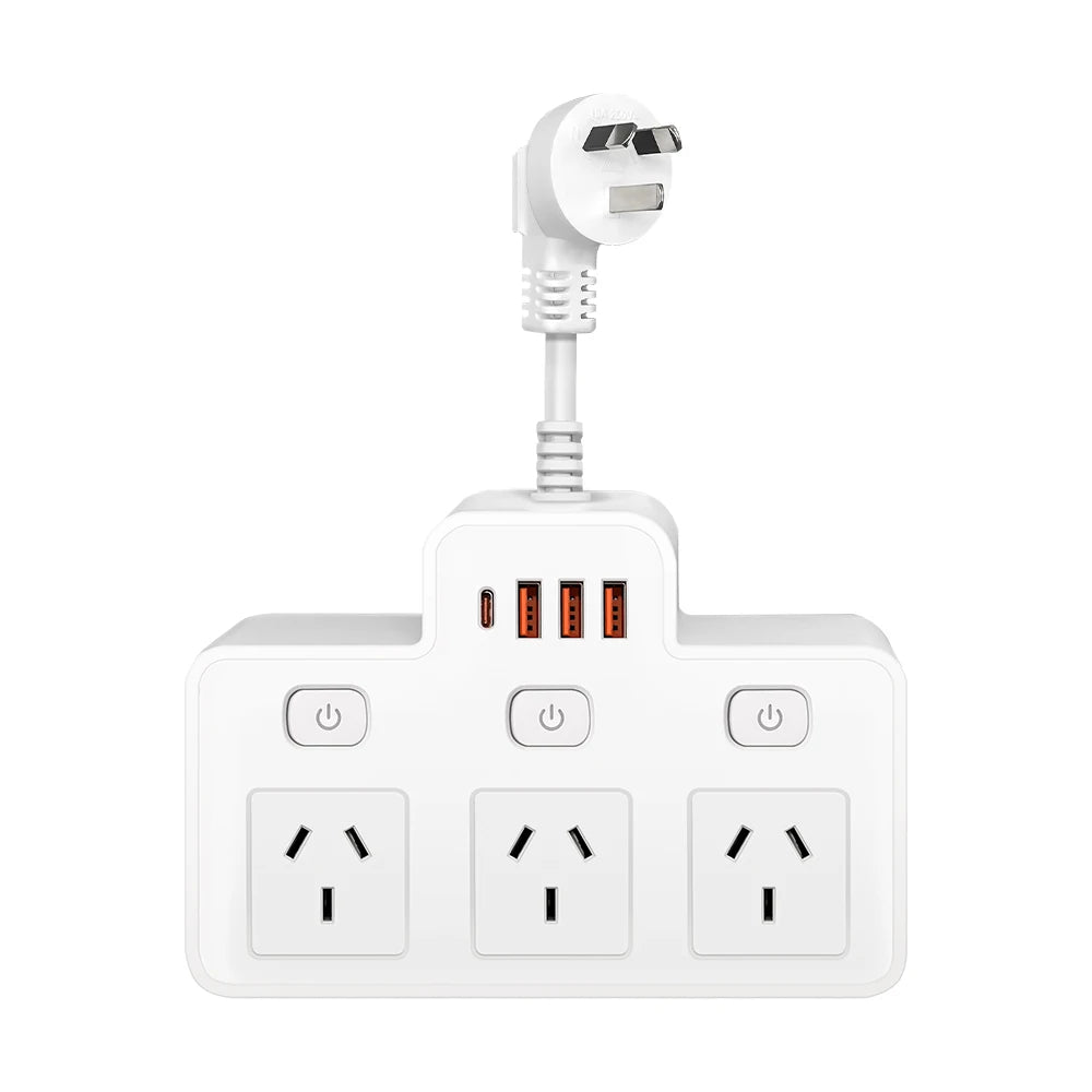 AU Plug Power Strip Wall Mounted Independent Switch Power Socket With 3 USB Ports 1 Type C Ports Charging Network Filter Adapter