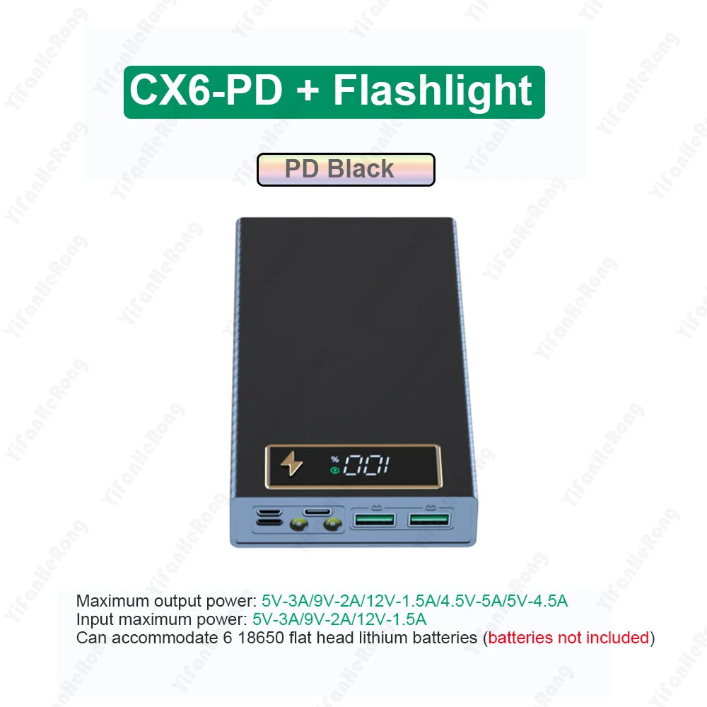 6 PCS 18650 Power Bank Case Wireless Fast Charge QC3.0 For Phone Charging Welding-free DIY Battery Storage Boxes