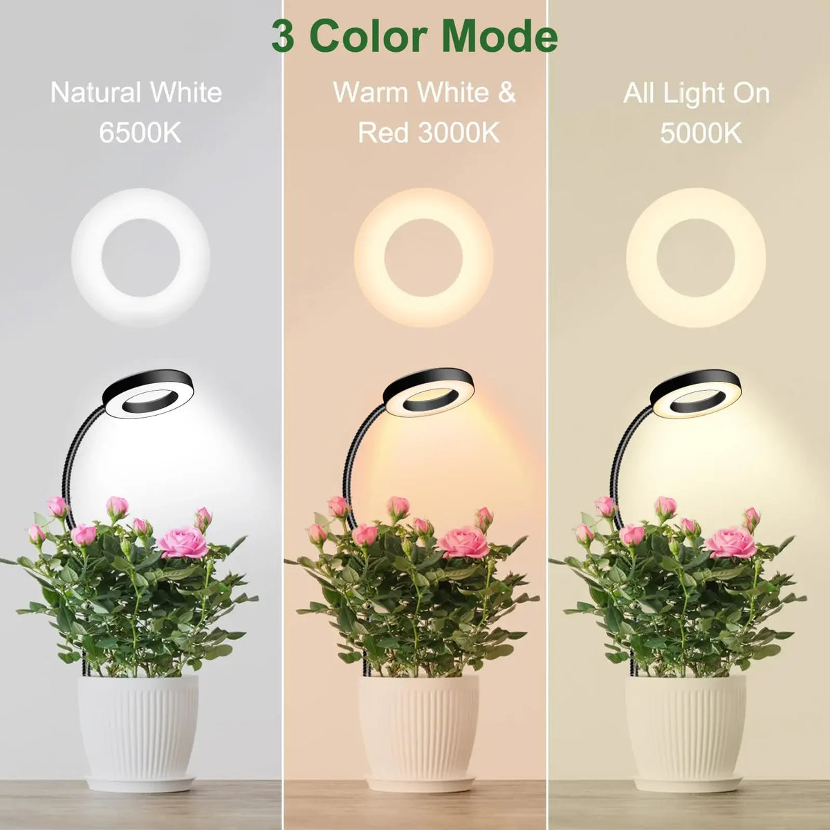 Clip On LED Grow Lights for Indoor Plants 6500K Full Spectrum, Two Installation Options 3 Colors with 3/6/12H Timer 5 Brightness