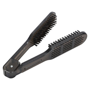 Pro Hairdressing Straightener Hairbrush Nylon Hair Straightening Double Brushes V Shape Comb Clamp Styling Tools Brush