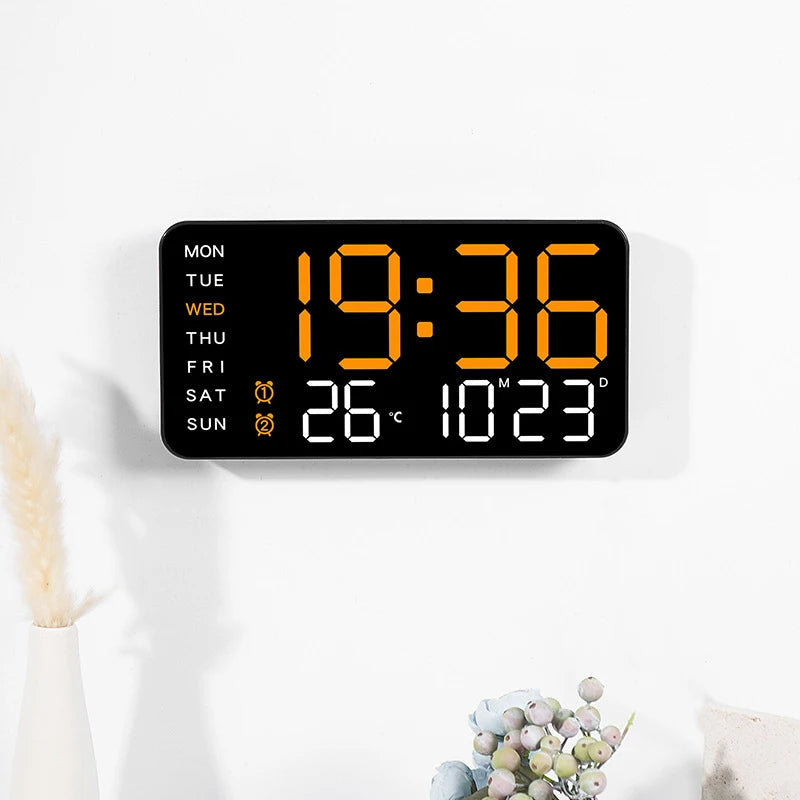 Digital Wall Clock Temperature Date Week Display Dual Alarm Clock Voice Control 5 Levels of Brightness Adjustment Table Clock