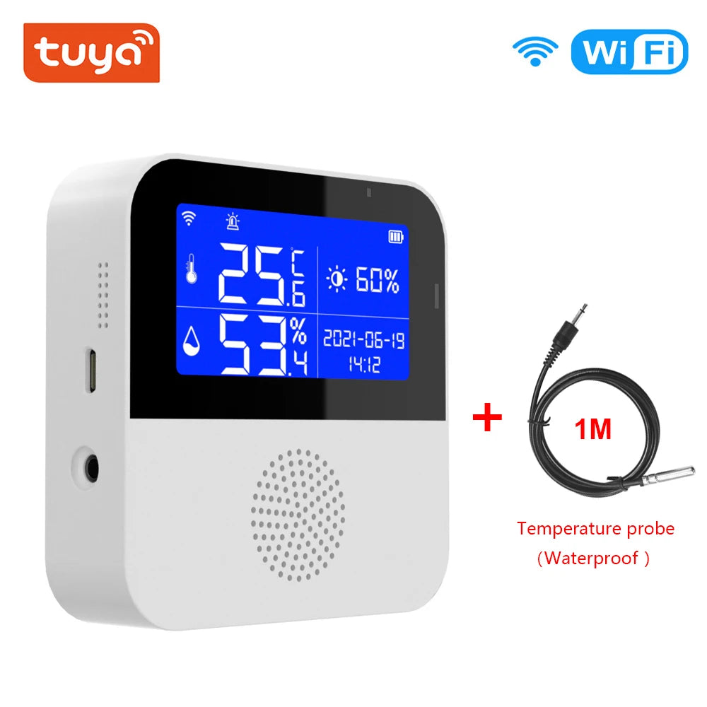 Tuya Smart Home WIFI Temperature Humidity Sensor Alarm Indoor Outdoor Hygrometer Thermometer Detector Support Alexa Google Home