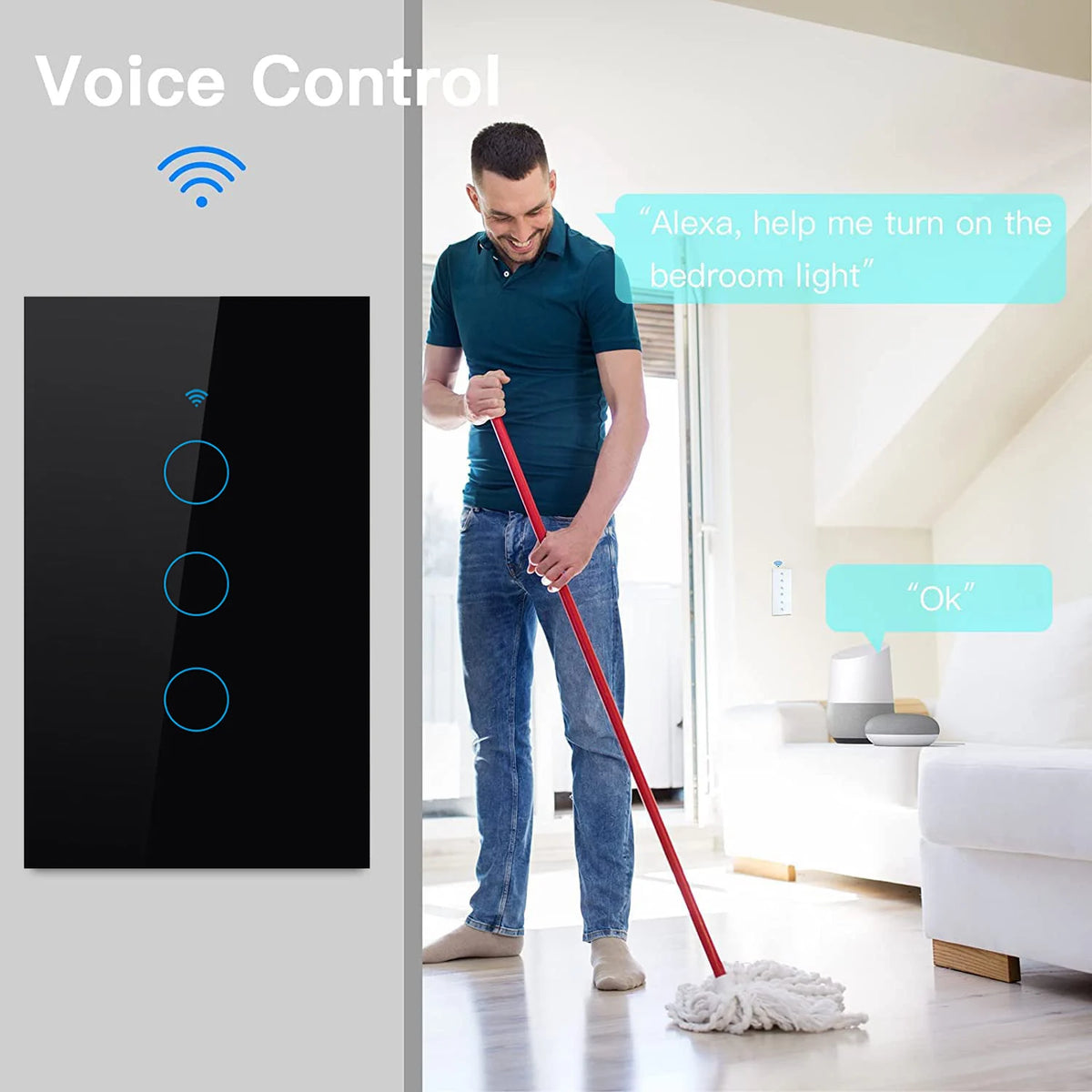 Tuya Smart Switches US Neutral Wire/No Neutral Wire Required Light WiFi Touch Switch 1/2/3/4 Gang Via Alexa Google Home Alice