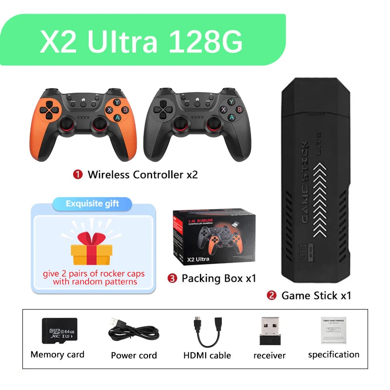 X2 Ultra Retro Game Stick Built-in 37000+ Games 40 Simulators Video Consoles 4K HD TV Handheld Game Player Wireless Game Console