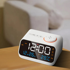 Led Digital Alarm Clock Fm Radio Dimming Rechargeable Temperature Humidity Meter With Snooze Function Watch Table Clock Decor
