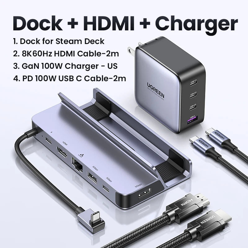 UGREEN Steam Deck Dock 4K60Hz 9 Ports RJ45 PD100W USB C HUB Compatible with Steam Deck ROG Ally LEGION Go iPhone 15 Pro/Pro Max