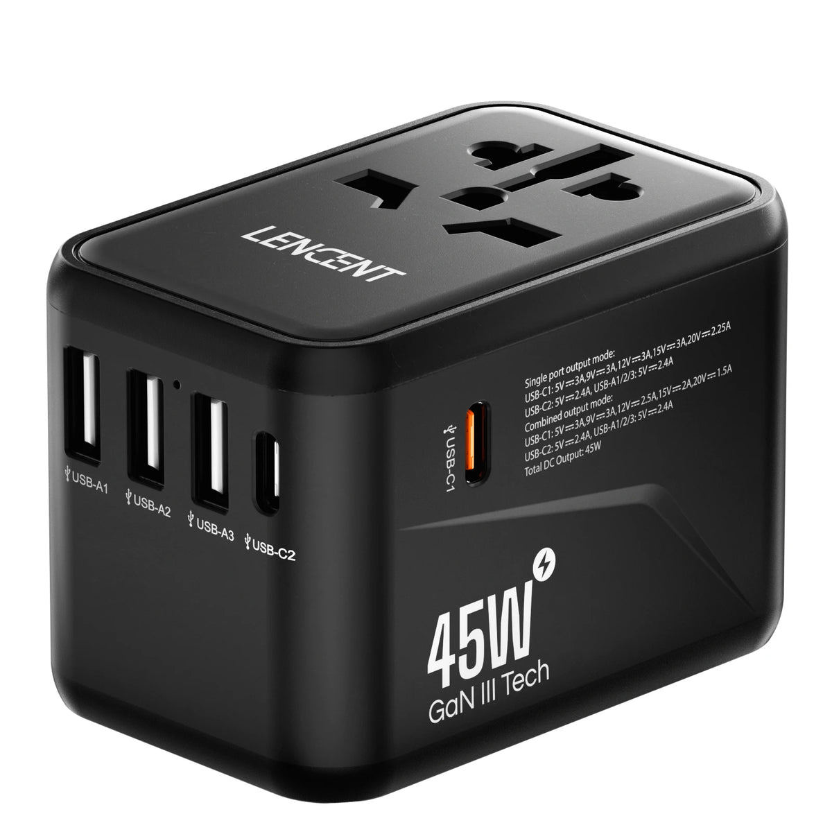 LENCENT International Travel Adapter Travel Charger with 3 USB Port and 1 Type C All-in-one Wall Charger for US EU UK AUS Travel