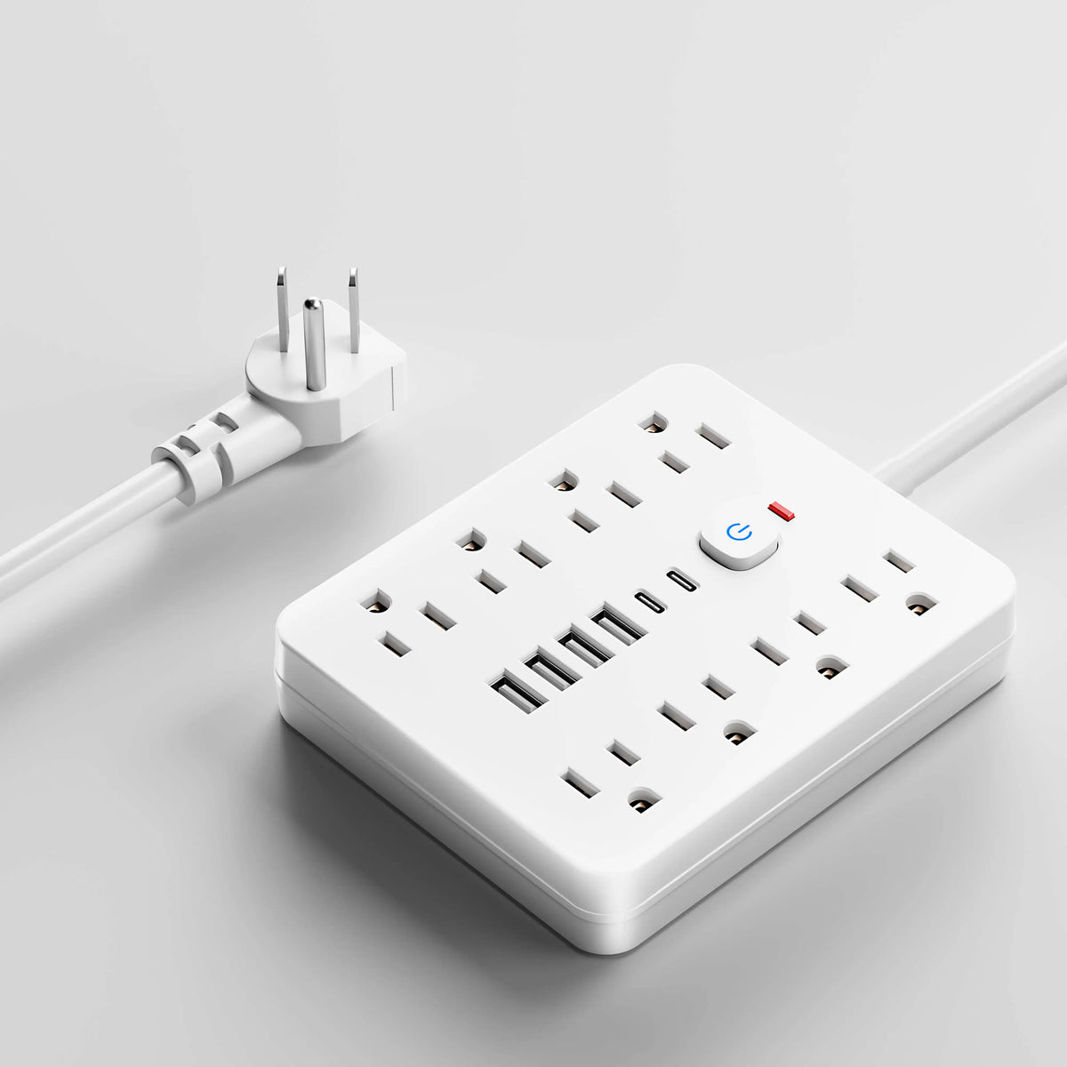 14-in-1 US Power Outlet, Extension Cord, 5ft Corded Power Outlet Surge Protector, 8 AC Outlets, 4 USB 2 Type-C, Desktop Charging