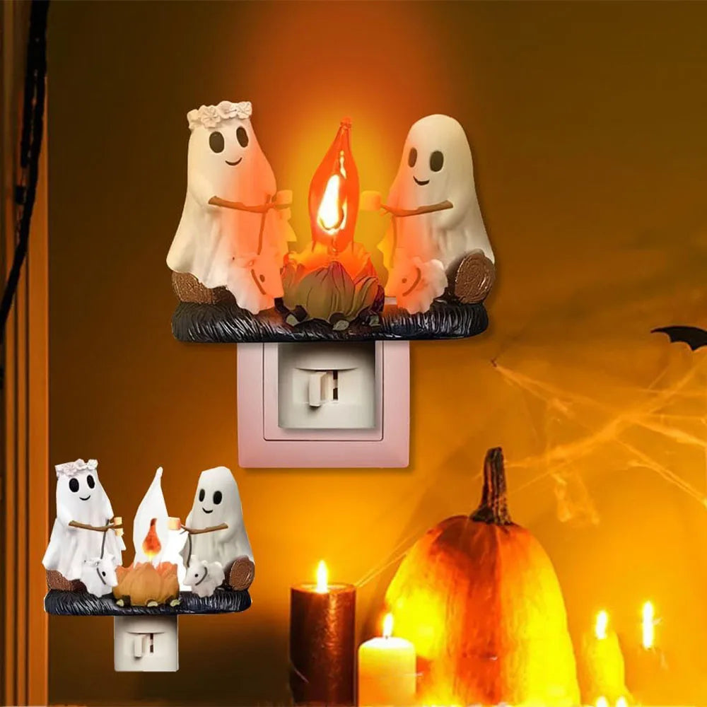 Ghost Campfire Flickering Nightlight Bonfire Flame Halloween Night Light LED Small Electric Simulation Bonfire Star Night Light