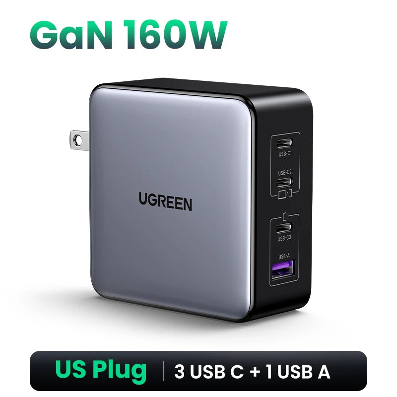 UGREEN 160W GaN Charger PD3.1 Type C For Macbook Pro Laptop USB Fast Charger QC4.0 3.0 Quick Charge For iPhone 15 Xiaomi Tablet