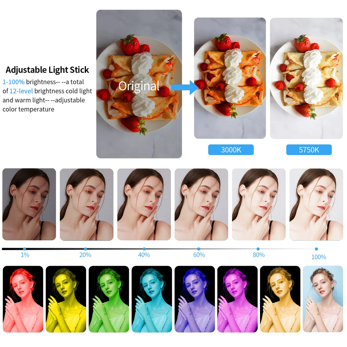 LUXCEO P7RGB PRO LED Video Light Wand Waterproof Lamp 8W RGB Tube APP Control 36000 Colors Photo Lighting Stick for Photography