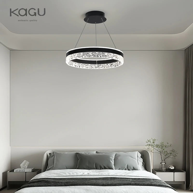 Minimalist Modern Led Chandelier Home Lighting Crystal Rings Ceiling Mounted Chandelier Lighting Hanging Lamp Black&amp;White Frame