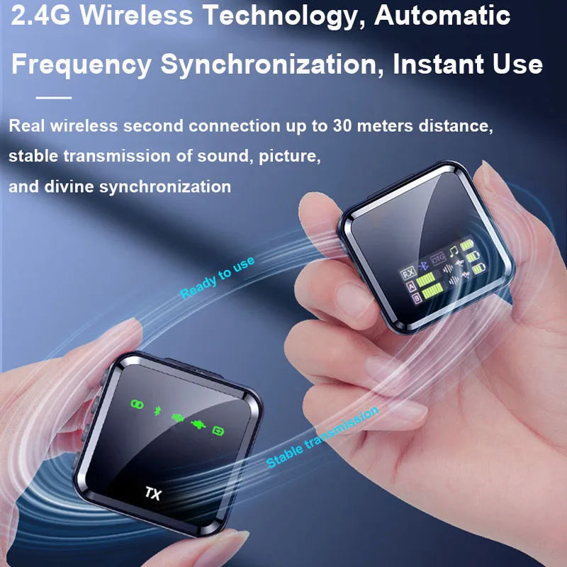 Mini Wireless Lavalier Microphone System Audio Video Voice Recording Mic for iPhone Or Android Mobile Phone Interview Camera - Stereotech