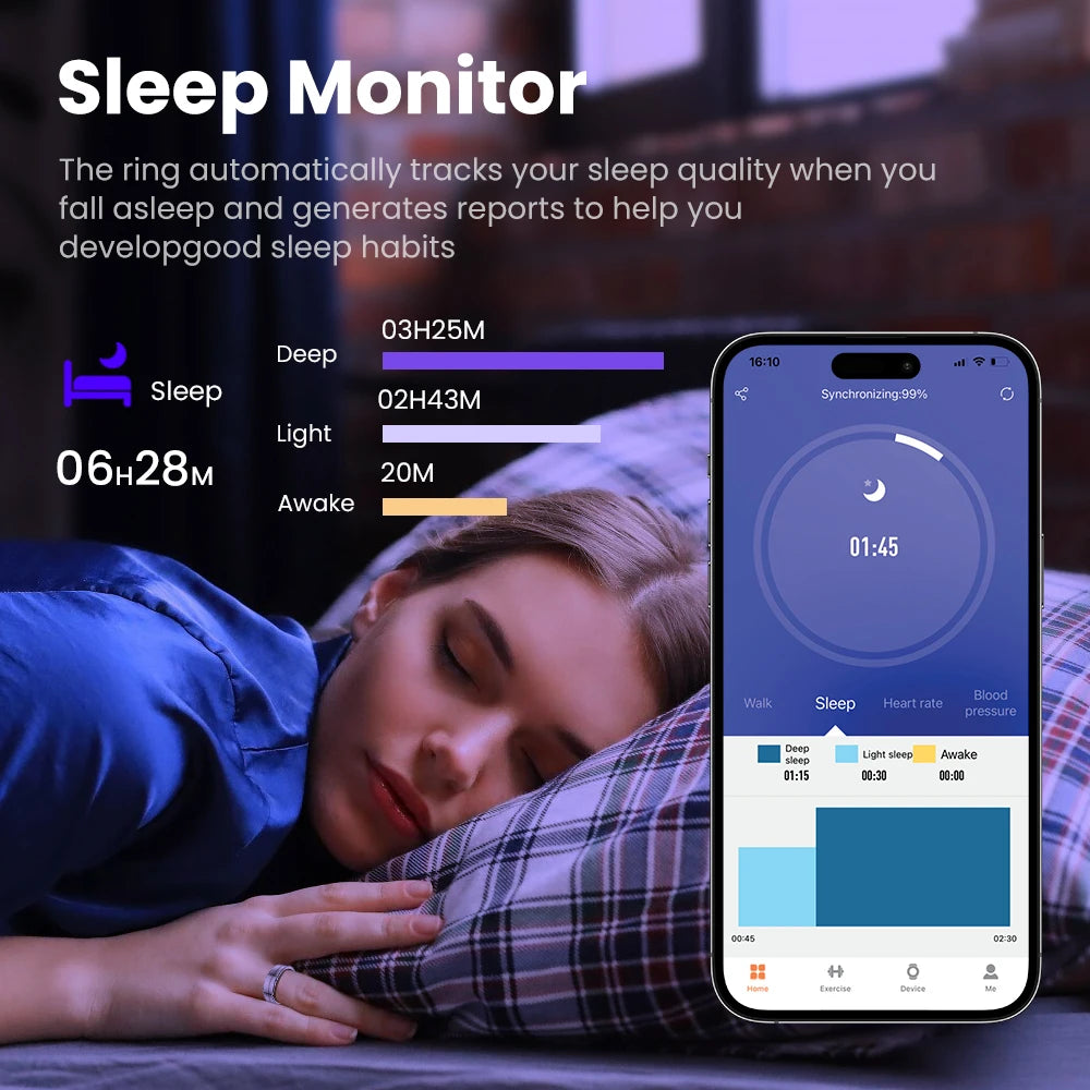 AVATTO Smart Ring Multifunctional Step Health Tracker Heart Rate Blood Oxygen Monitor Waterproof Sleep Fitness Monitor - Stereotech