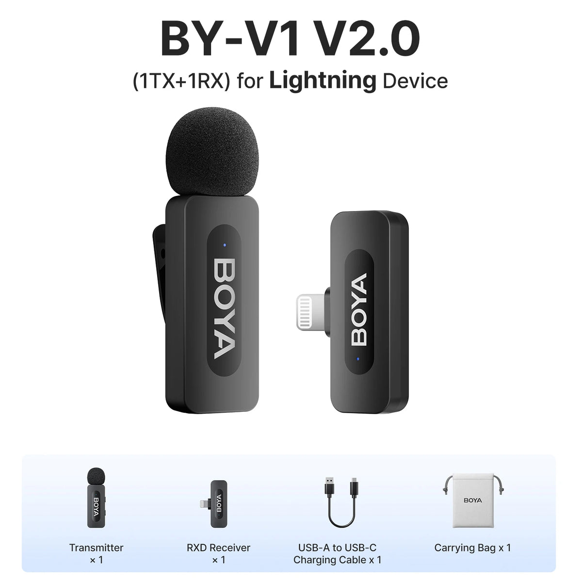 BOYA BY-V3 Wireless Lavalier Lapel Mirophone Noise-cancelling Rechargeable Mic for iPhone Android Camera Live Streaming Vlogging