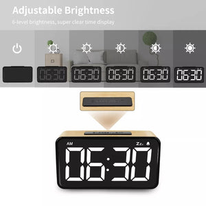Modern LED Digital Clock Wooden Alarm Clock Snooze Display Time Electronic Desk Table Clock Home Office Desktop Alarm Clock