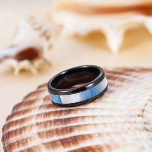 Kolmnsta 8mm Black Ceramic Ring Men Women Rings Real Blue Shell Inlaid Wedding Engagement Band Fashion Jewelry For Lover Couple