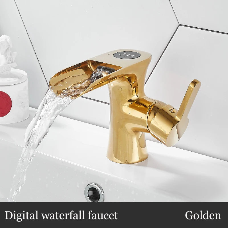 LED Digital Basin Faucet Black Bath Basin Mixer Brass Temperature Display Faucet Smart Tap Sink Faucet For Bathroom A186