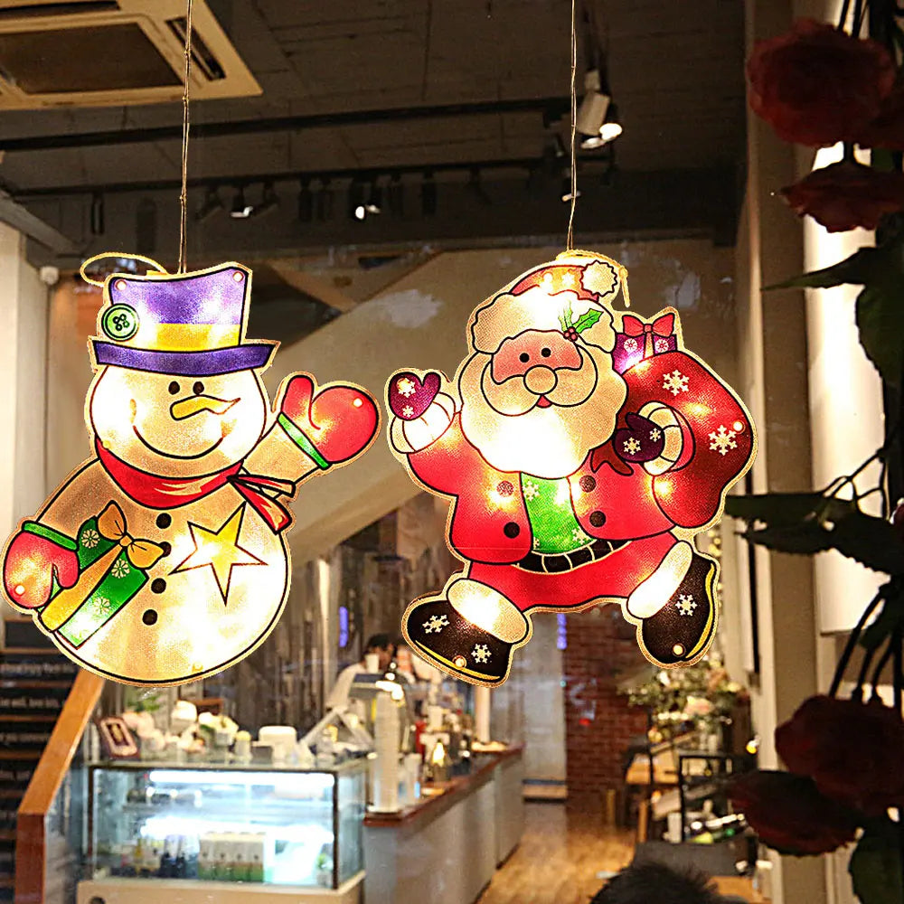 Christmas Window Hanging Led Light Xmas Ornament Suction Cup Battery Decor Santa Claus Snowman Hanging Lamps New