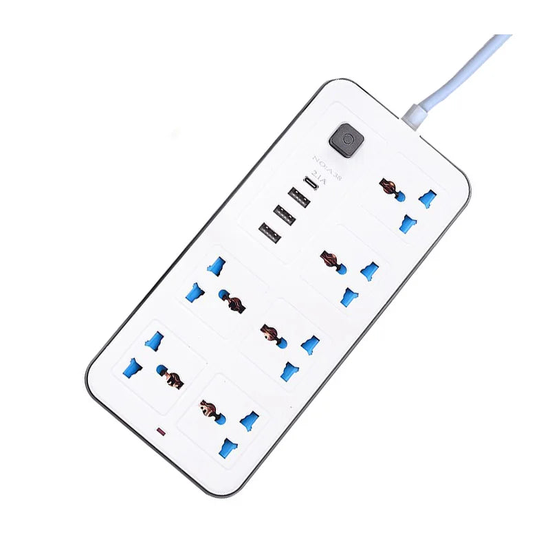 Power Multi Tap Universal Plug EU US UK Outlet Power Strip with 2m Extension Cord AC Type C USB Port Charge Electrical Socket