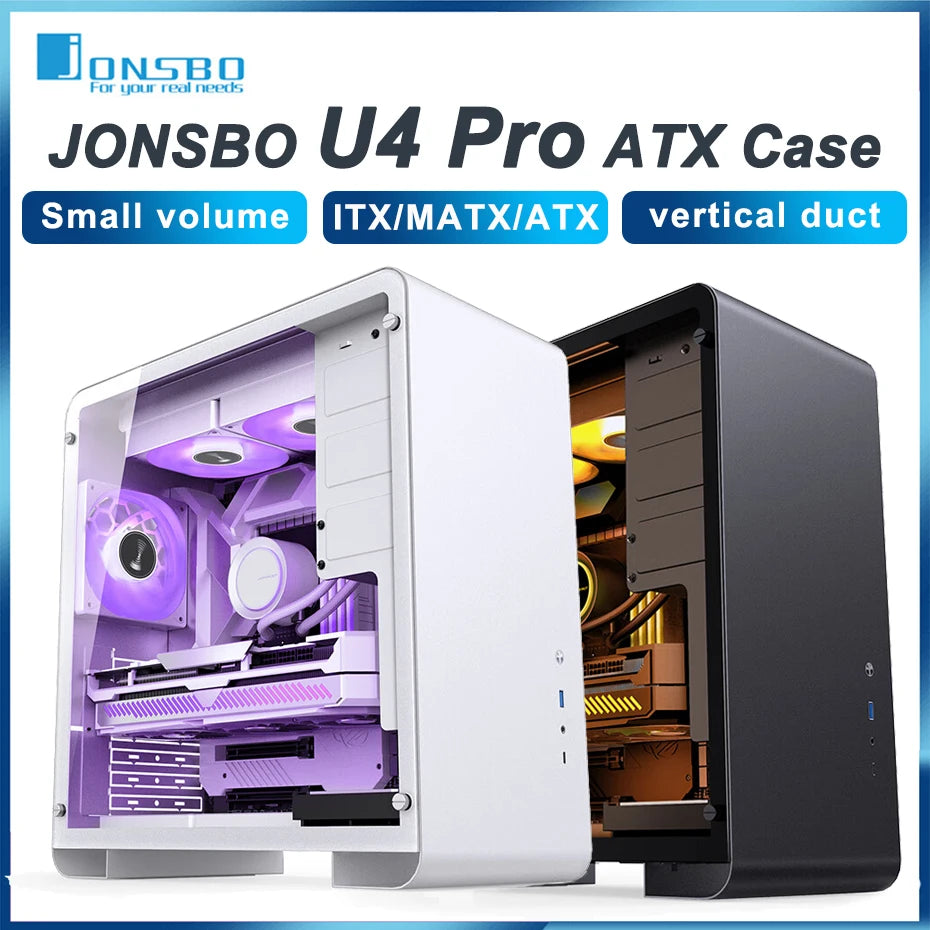 JONSBO U4 Pro MESH ATX Case Black/White All Aluminum Small Desktop Computer Chassis For 240 Water Cooler 280-330mm Graphics Card - Stereotech