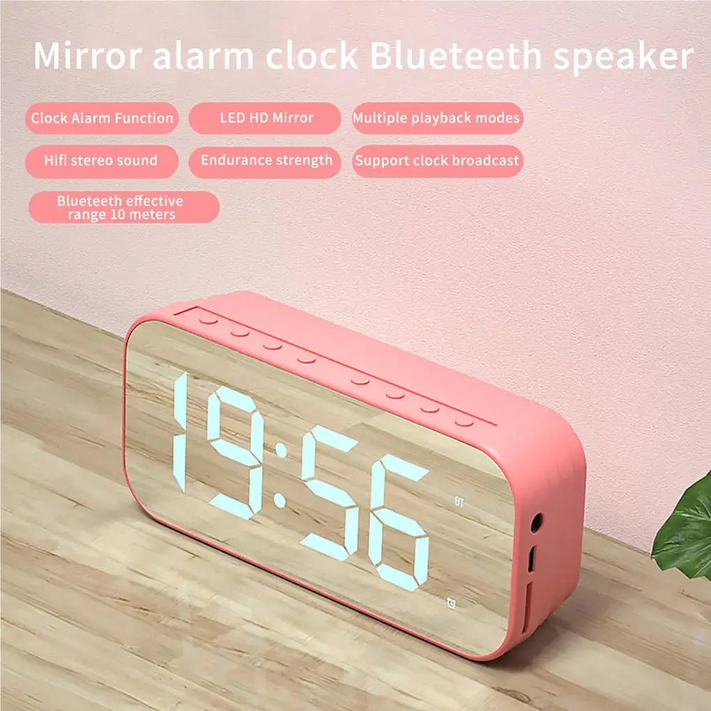 Digital Alarm Clock Electric Times Displaying Devices Rechargeable Multifunctional Wireless Speaker Tabletop Clocks  pink