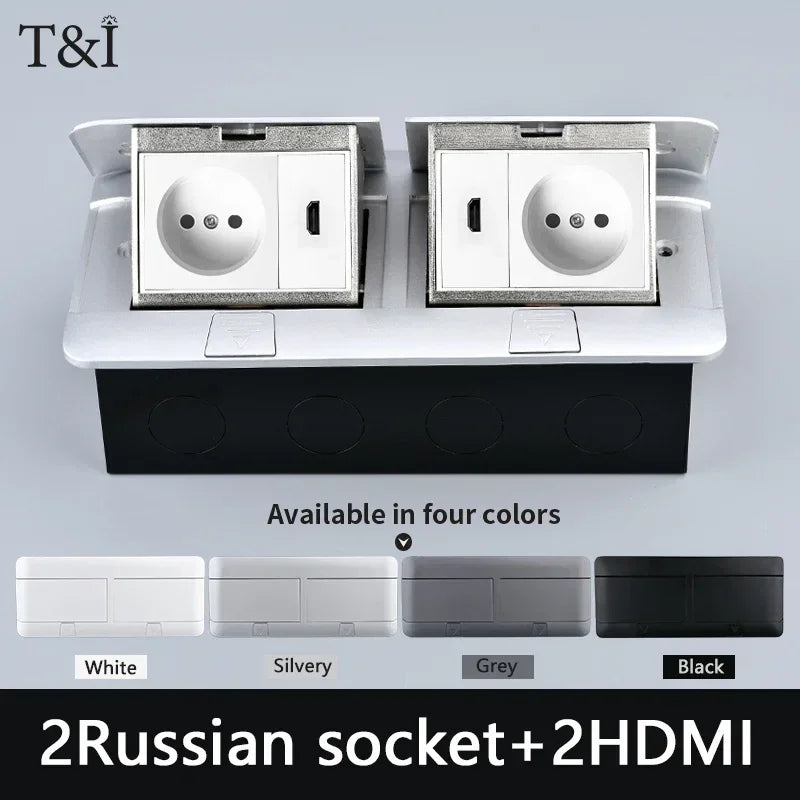 EU Floor Socket Hidden Desktop Socket with USB HDMI TV Cabinet Electrical Outlet Recessed Power Strip Table Socket 120x220mm