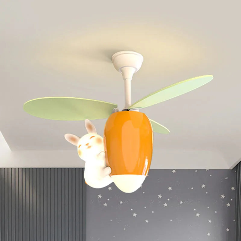 Children&#39;s Cartoon Rabbit Carrot Shape Ceiling Fan Creative Personality Boy Girl Kindergarten Bedroom Lighting For Home