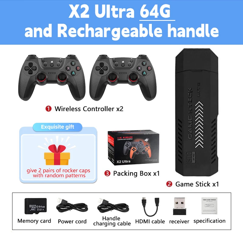 X2 Ultra Retro Game Stick Built-in 37000+ Games 40 Simulators Video Consoles 4K HD TV Handheld Game Player Wireless Game Console