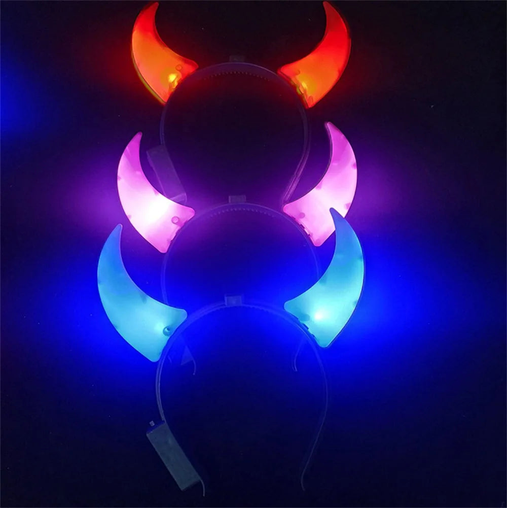 Led Devil Horn Light Up Headband Evil Halloween&amp;Christmas Party Decor Party Glitter Headwear Cosplay Party Costume Hair Hoop