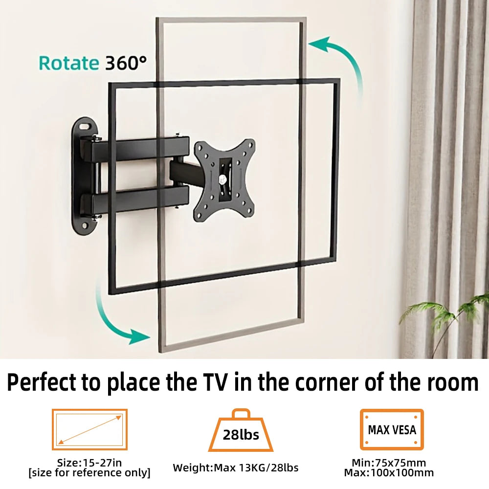 Full Motion TV Wall Mount Brackets Swivel Tilts Articulating Extension, Corner TV Mount for 13-27&quot; TVs Monitors Max VESA 100x100