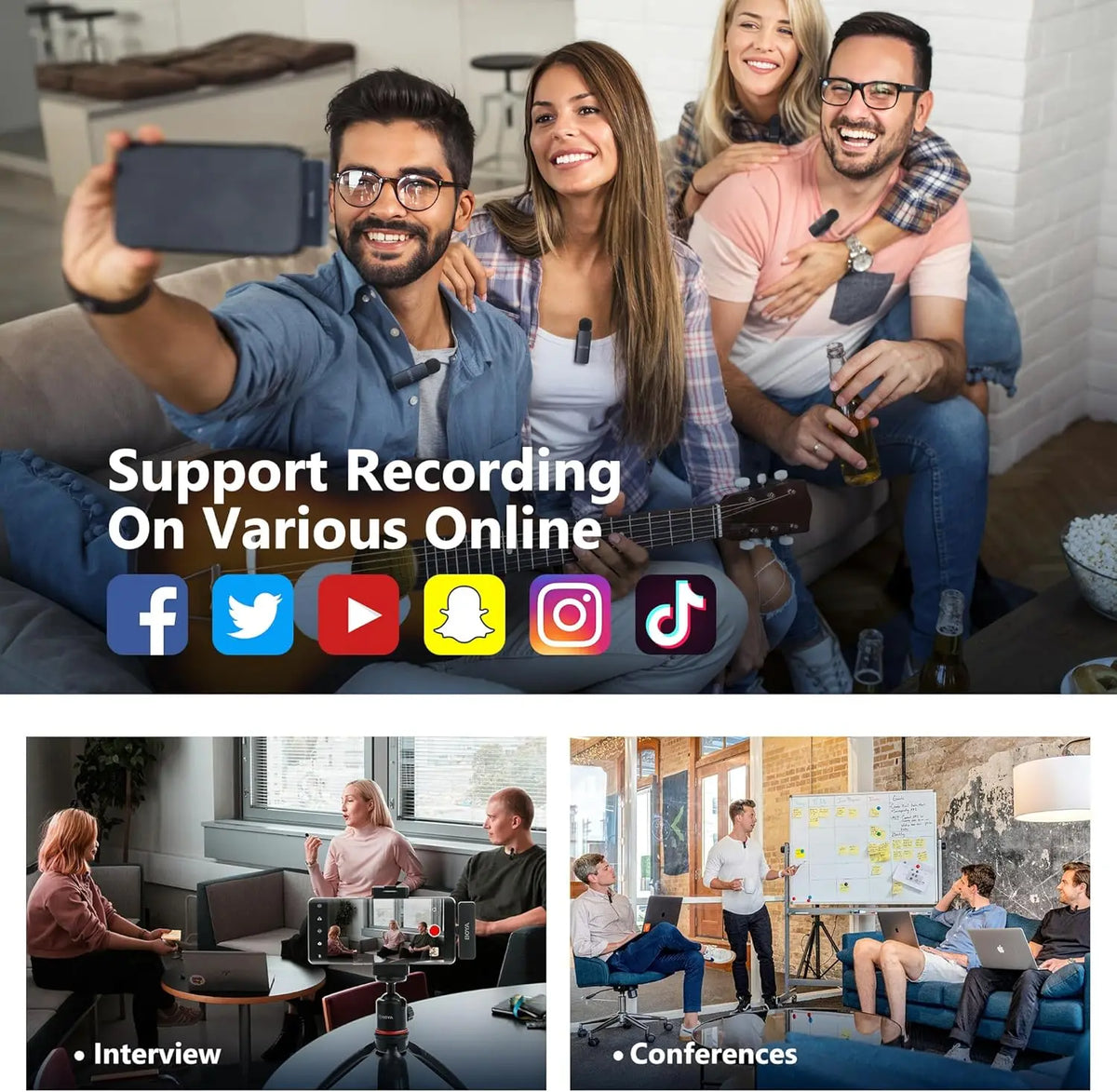 BOYA BY-V4 Four-channel Wireless Lavalier Microphone for iPhone 15 Series Type C Smartphone Lapel Mic for Youtube Recording Vlog