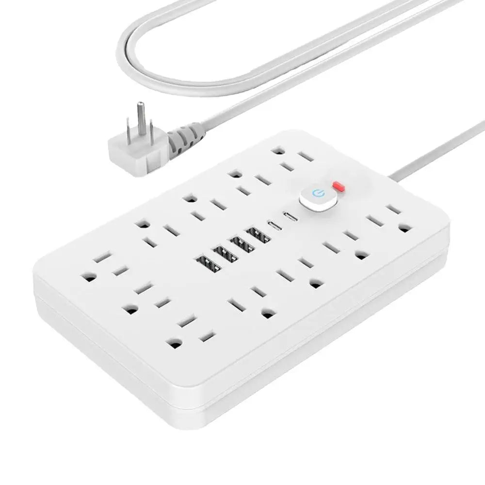 17-in-1 Plug Strip Plug Outlet Extender Strip Surge Protector Charging Station with 4 USB Ports and 2 Type-C Ports Flat Plug