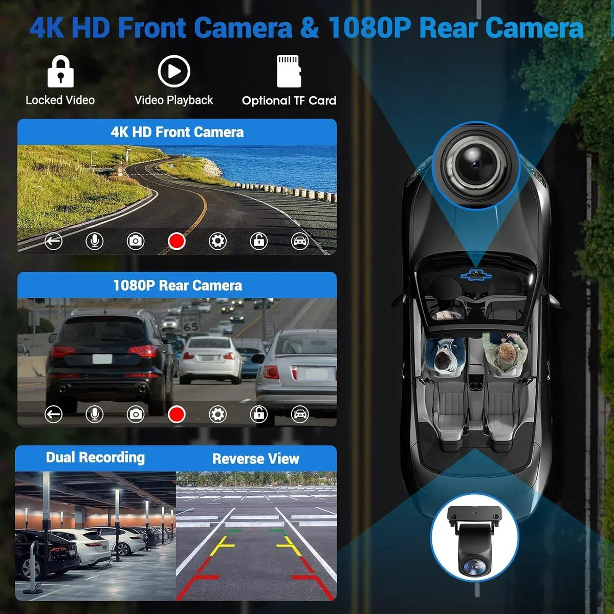 11.26&#39;&#39; inch Car DVR 4K Dash Cam Dual Lens Wireless Carplay &amp; Android Auto Video Recorder Monitor GPS Navigation 5G Wifi FM AUX