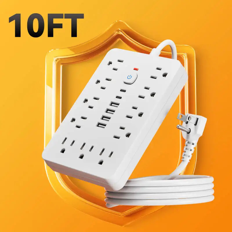17-Port Power Strip with 11 AC Outlets, 4 USB Ports &amp; 2 Type-C Fast Charging Ports, Versatile with Surge Protection