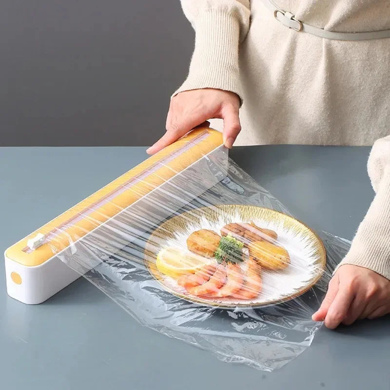 New Food Film Dispenser Magnetic Wrap Dispenser with Cutter Storage Box Aluminum Foil Stretch Film Cutter Kitchen Accessories - Stereotech