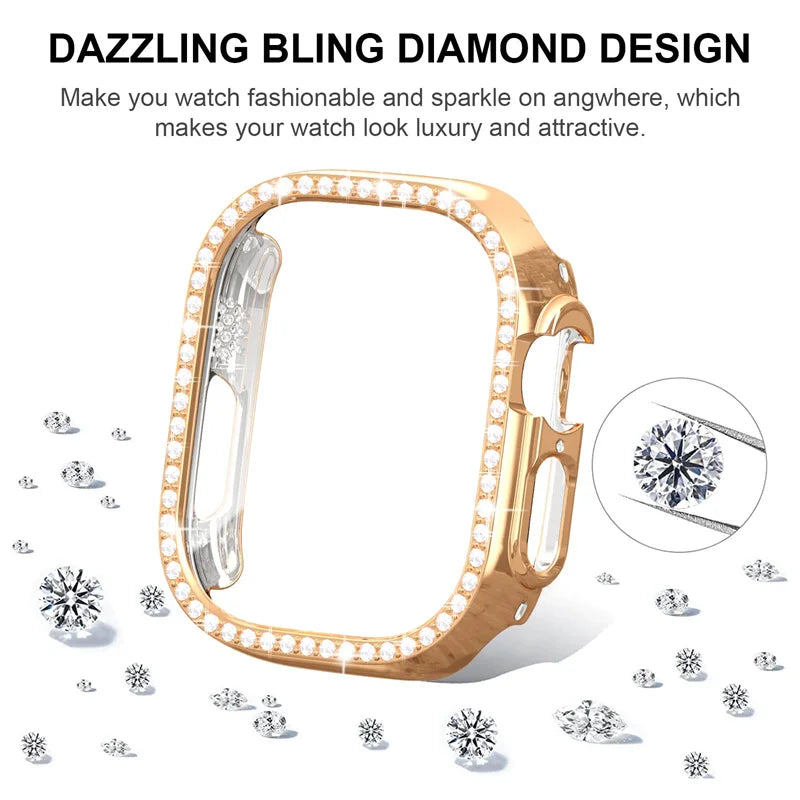 Tempered Glass+Diamond Case for Apple Watch Ultra 49mm smartwatch PC Bumper+Screen Protector Cover for Iwatch Series Accessories - Stereotech