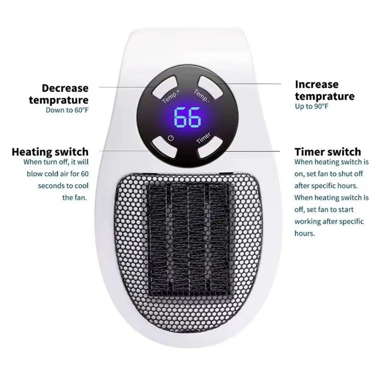Portable Heater Electric Heater Plug in Wall Room Heater Home Appliance Heating Stove Mini Radiator Remote Hand Warmer Machine